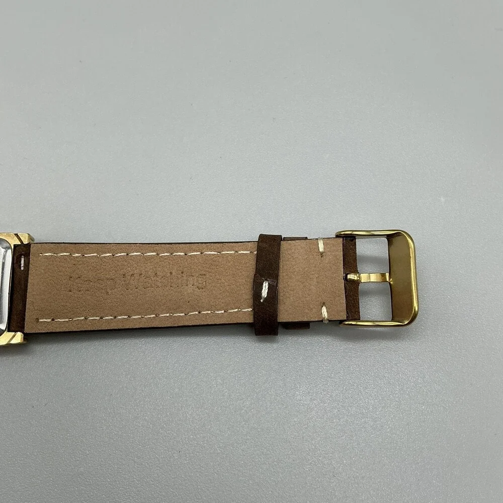 Jules Jurgensen 6741 Mens Watch 25mm Gold Tone Brown Leather New Battery